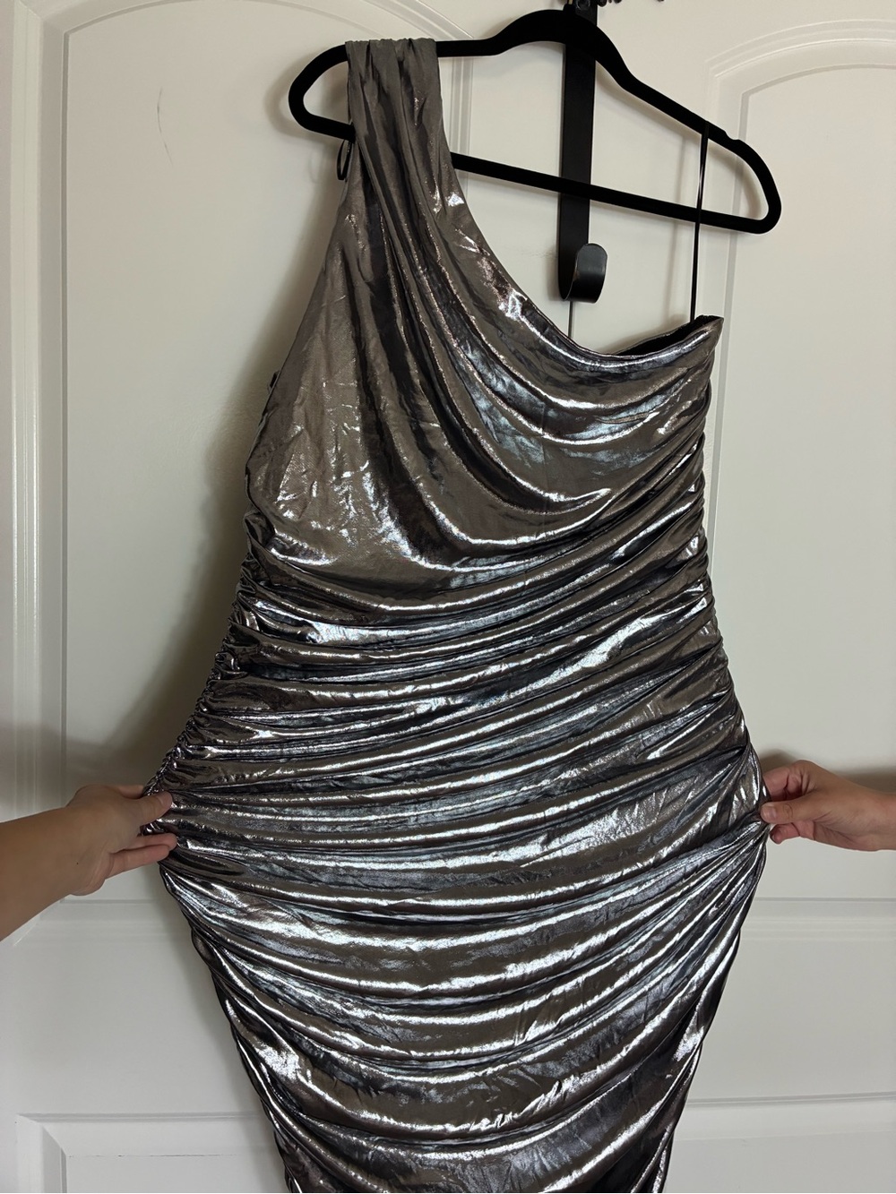 Fashion Nova Silver Metallic One-Shoulder Dress NWT 2X - Picture 7 of 16